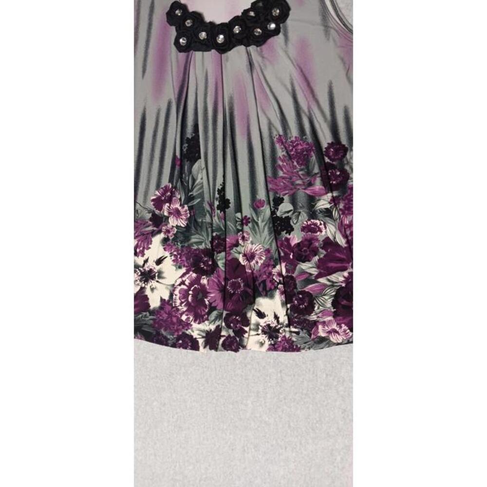 Dressbarn Sleeveless Blouse Womens Size 14/16 Floral Purple Gem Flowers Stretch - Picture 7 of 13